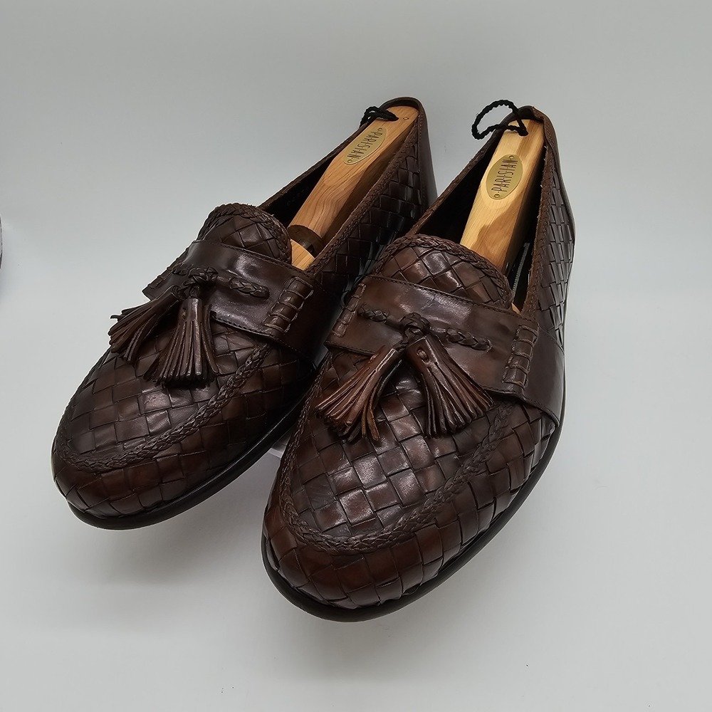 Bragano by Cole Haan Brown Woven Leather Tassel Loafers 4338 Shoes Mens 10.5 W